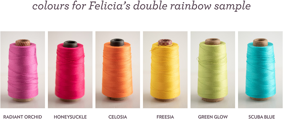 Colours of Ashford 5/2 mercerized cotton used for double weave sampler